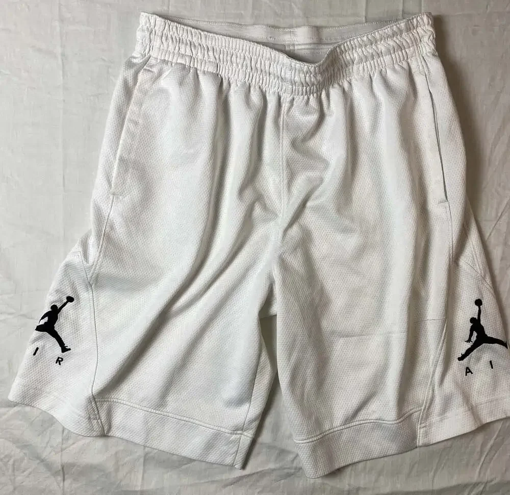 Nike Air Jordan Rise White/Black Mesh Basketball Shorts Size Large (1178)